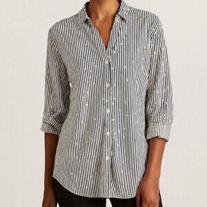 Chico’s Black & White Striped Button-Down Shirt – Size L